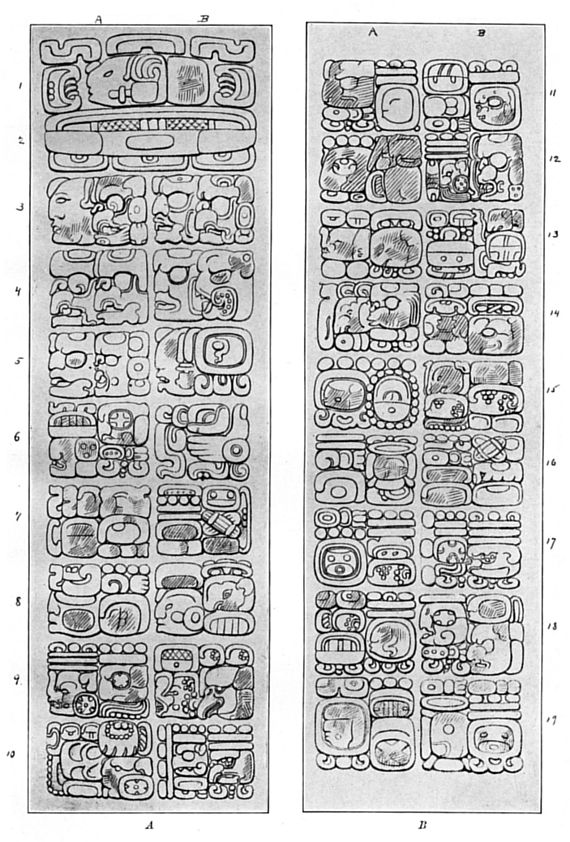 INITIAL SERIES (A) AND SECONDARY SERIES (B) ON STELA F (WEST SIDE), QUIRIGUA