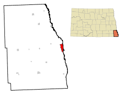 Lage von Wahpeton im Richland County (links) und in North Dakota (rechts)