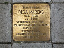 Stolperstein für Olga Marcks in Hannover