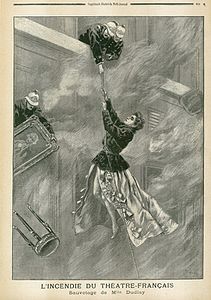Adeline Dudlay sauvée des flammes in 1900 (illustratie in Le Petit Journal)