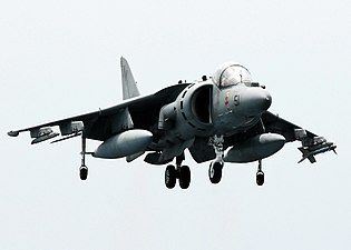 US Navy 080922-N-2183K-061 An AV-8B Harrier jet lands aboard the amphibious assault ship USS Peleliu (LHA 5).jpg