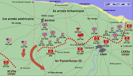 carte présentant les positions et mouvements alliés et allemands au cours de l'offensive