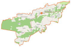 Mapa konturowa gminy Wyśmierzyce, u góry po prawej znajduje się punkt z opisem „Klamy”