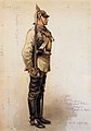 Az elit vértes lovastestőrezred (Regiment der Gardes du Corps) katonája fém Pickelhaube sisakban, 1871-ből.