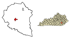 Location of Manchester in Clay County, Kentucky.