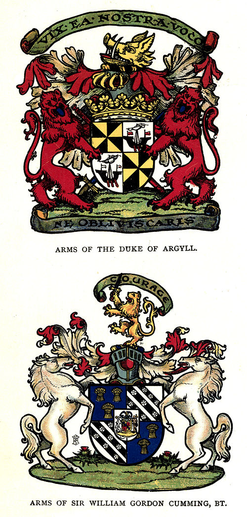 Arms of the Duke of Argyll & Arms of Sir William Gordon Cumming, Bt.