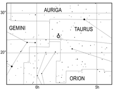 Position of Uranus (marked with a cross) on 13 March 1781, the date of its discovery Discovery of Uranus1781.png