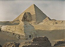 The Great Pyramid and the Great Sphinx of Giza in 1914 (Autochrome Lumiere) Egypt, Giza.jpg