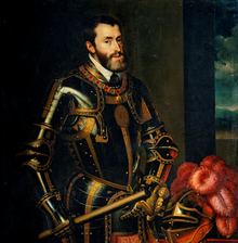 Portrait de Charles Quint par Rubens (d'après Le Titien).Charles de Habsbourg dit Charles Quint, 1500 1558, maître notamment de l'Espagne et de son empire colonial, des dix-sept provinces des Pays-Bas, du royaume de Naples, des possessions des Habsbourg, élu empereur d'Allemagne en 1519, est le monarque chrétien le plus puissant de la première moitié du XVIe siècle.