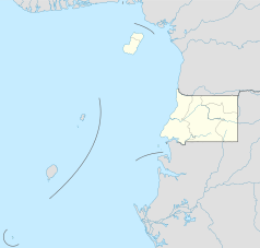 Mapa konturowa Gwinei Równikowej, u góry znajduje się punkt z opisem „Malabo”