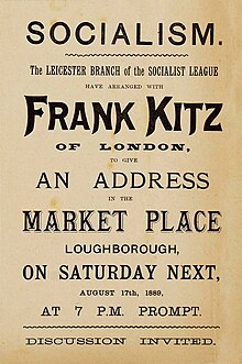 Poster for a talk by Kitz on socialism in Loughborough in 1889