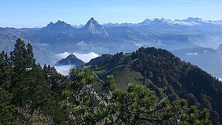 Die Schwyzer Alpen mit dem Grossen Mythen im Mittelgrund.