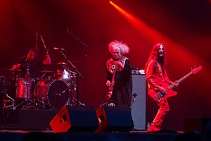 Melvins live at Hellfest in June 2023. Left to right: Dale Crover, Buzz Osborne and Steven Shane McDonald.