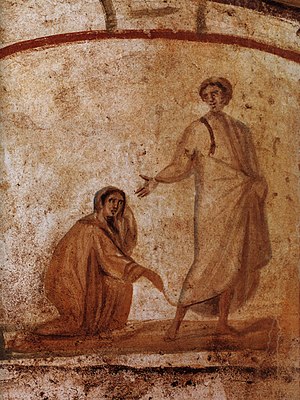 Healing of a bleeding women Marcellinus-Peter-Catacomb, Rome dans immagini sacre 300px-Healing_of_a_bleeding_women_Marcellinus-Peter-Catacomb