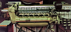 Расположение мотор-пушки HS.404 в двигателе HS 12Y. Справа вверху барабанный магазин. Для наглядности цилиндры двигателя сняты.