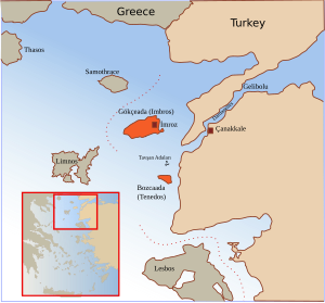 Розташування островів Тенедос та Імброс