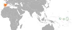 Карта с указанием местоположения Кирибати и Испании