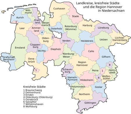 Райони та вільні міста Нижньої Саксонії