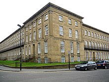 Leazes Terrace, a Grade I listed building, designed by Thomas Oliver and built by Richard Grainger, in 1829-34; now student accommodation. Leazes Terrace, south corner - geograph.org.uk - 1762602.jpg