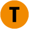 T als schwarzer Großbuchstabe in orange gefülltem Kreis