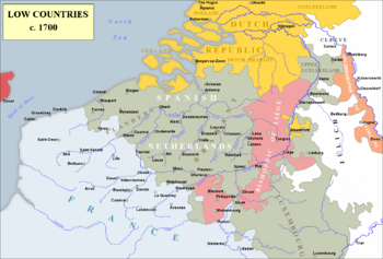 The Low Countries c. 1700: the principal theatre during the Nine Years' War Low Countries 1700.png