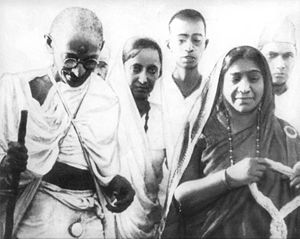 Mahatma Gandhi and Sarojini Naidu during the S...