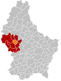 نقشه لوگزامبورگ که در آن پریــــزرداول با رنگ نارنجی مشخص شده است، ایالت با رنگ خاکستری تیره و بخش مربوطه با رنگ قرمز تیره مشخص شده است.