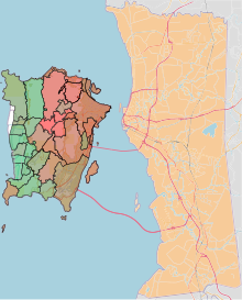 A map depicting the distribution of Chinese and Malay populations in George Town by subdivisions.