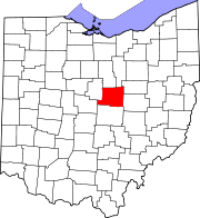 Kort over Ohio med Knox County markeret