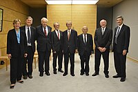 with Cherry A. Murray, Tim Hunt, Torsten Wiesel, Koji Omi, Akito Arima, Jonathan M. Dorfan and Robert Baughman OIST BOG Members After Meeting Prime Minister Shinzo Abe 4 October 2013 20131004.jpg