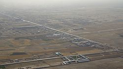 Aerial view of a road leading to Mazar-i-Sharif in Balkh Province