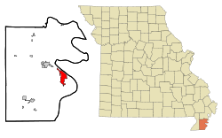 卡拉瑟斯維爾在佩米斯科特縣及密蘇里州的位置（以紅色標示）