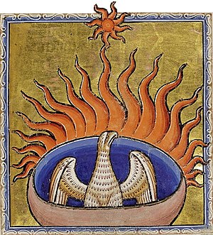 The phoenix depicted in the Aberdeen Bestiary ...