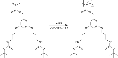 Polimeryzacja metakrylanu 3,5-bis(3-(tert-butoksykarbonylamino)propoksy)benzylu