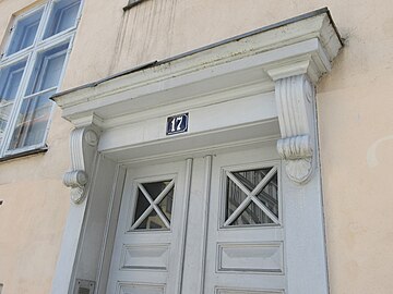 Hood mould above the main entrance.