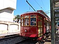 Riverfront streetcar #2019 passes the station.