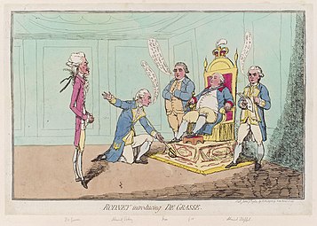 Caricature de 1782 par James Gillray, où Grasse est présenté au roi par son vainqueur.