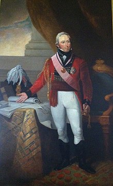 Sir John Coape Sherbrooke - Lt Gov. of Nova Scotia departed Halifax and conquered Maine, renaming the colony New Ireland SirJohnSherbrookeByRobertField.jpg