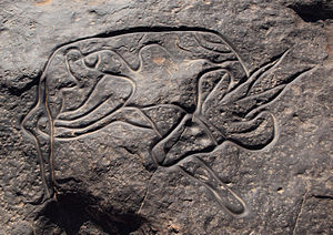 Petroglyph depicting a possibly sleeping antel...