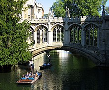 Universities are funded by endowments, funding councils paid for by taxation, and tuition fees levied on students. Cambridge's endowment, at PS6.25bn is the largest, while tuition fees have been abolished in Scotland and remain highly controversial elsewhere. StJohnsCambridge BridgeOfSighs.jpg