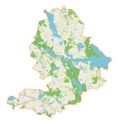 Mapa konturowa gminy Stare Juchy, w centrum znajduje się punkt z opisem „Parafia Ewangelicko-Metodystyczna w Starych Juchach”