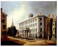 Tremont House in Boston, United States, a luxury hotel, the first to provide indoor plumbing TremontHouse ca1830s byJamesBennett Boston SimonsUPNE.png