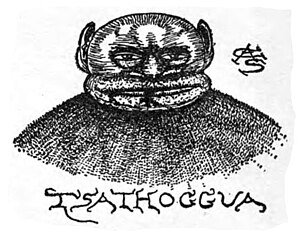 Image of the god Tsathoggua, with squat face and pointed ears