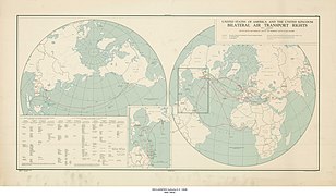 United States of America and the United Kingdom Bilateral Air Transport Rights, Vertrag vom 11. Februar 1946, Maßstab 1: 45.000.000, Juni 1947