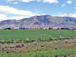 Town of Elwood, with Mendon Peak in background