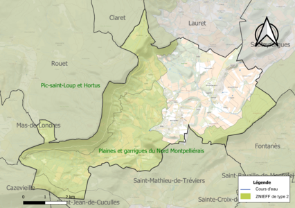 Carte des ZNIEFF de type 2 sur la commune.