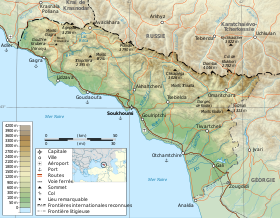 Carte de l'Abkhazie avec les monts de Gagra au nord-ouest.