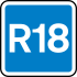 Blue square with R18 in centre