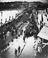 Einzug Kaiser Wilhelm II. über die Balduinbrücke in Koblenz einen Tag vor Einweihung des Kaiser-Wilhelm I.-Denkmals am Deutschen Eck 1897