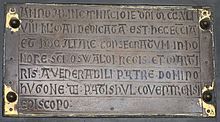 Brass foundation plaque for St Oswald's Church, Ashbourne.JPG